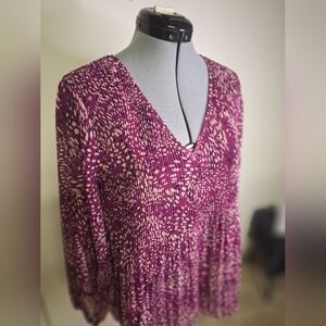 Nine West Purple and Cream Women's Cropped Pleated Top Size Med